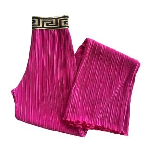 LV LuxyVogue Women S Pink Pleated Wide Leg Gold Greek Key Stretch Waistband Pant